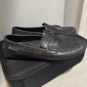 Cole Haan Air Black Crocodile Style Leather Driving Loafers C09254 SZ 9.5M